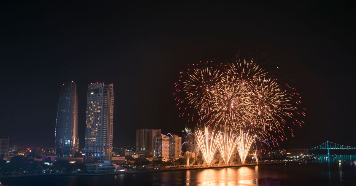 Fireworks lighting up a city skyline at night