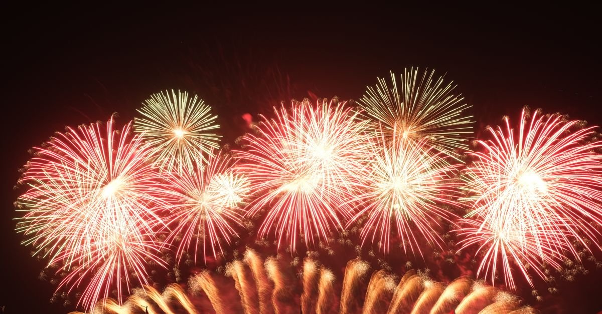 Vibrant fireworks exploding in a dazzling night sky display