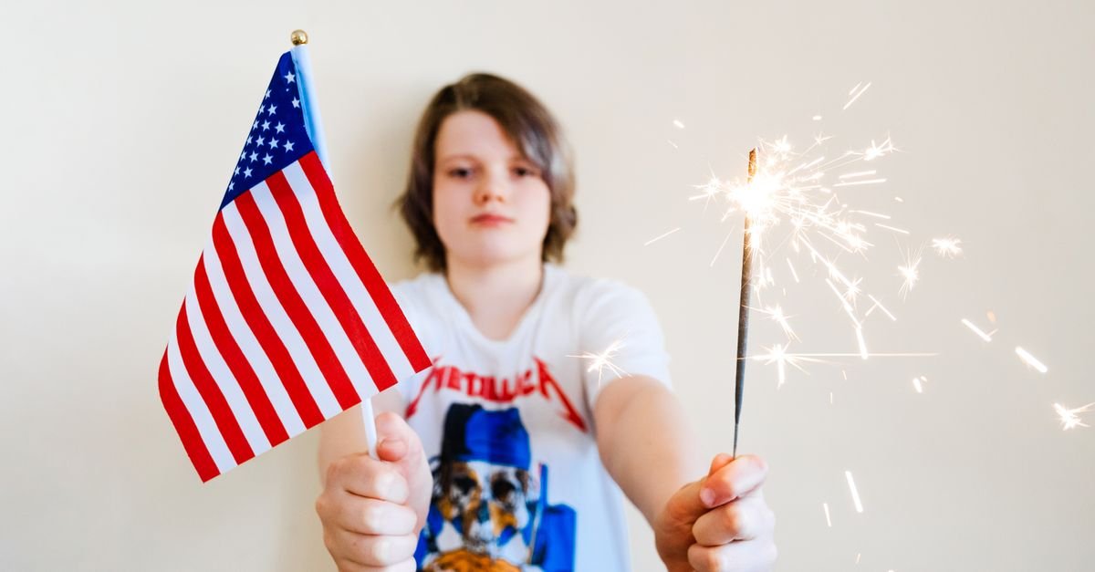 Legal consumer fireworks over an American neighborhood